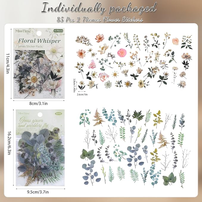 85 Pieces Natural Scrapbooking Stickers, Self-Adhesive Daisy Camellia Stickers - Image 2