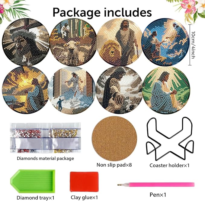 8 Pack Diamond Art Coasters, Jesus Christ Diamond Painting Coasters Kits | - Image 2