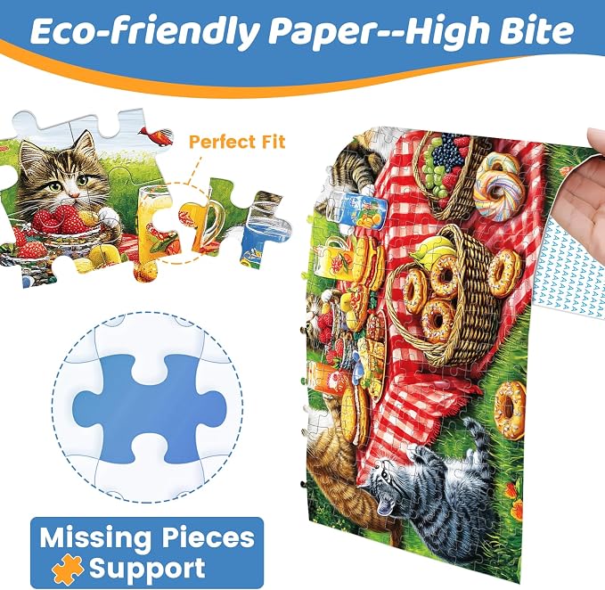 500 Piece Puzzles for Adults, Cat Family Dinner Large Piece Jigsaw Puzzle for - Image 4