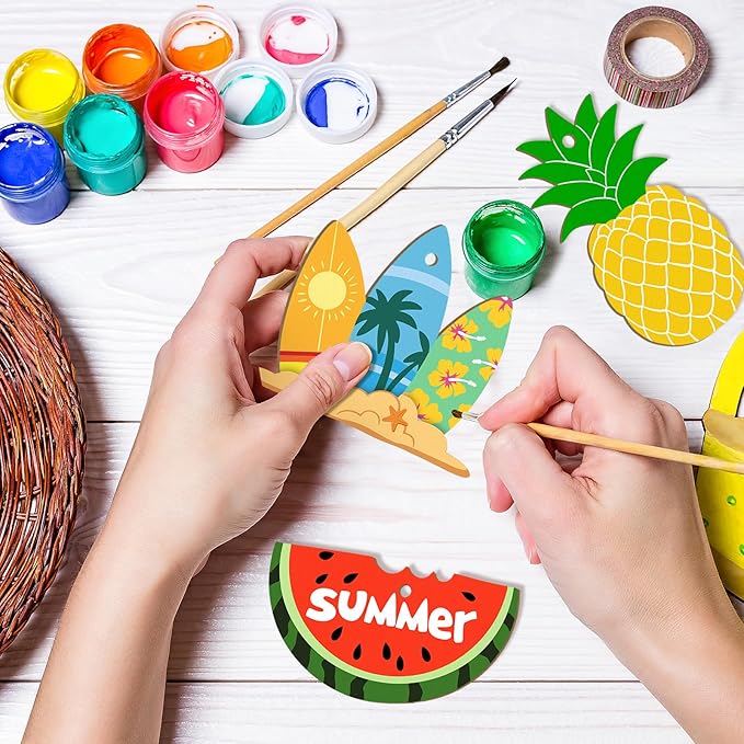 80PCS Wooden Summer Ornaments to Paint, 10 Styles DIY Blank Unfinished Wood - Image 3
