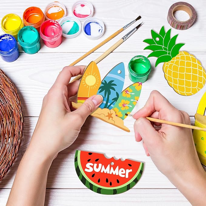 36PCS Wooden Summer Ornaments to Paint, 12 Styles DIY Blank Unfinished Wood - Image 3