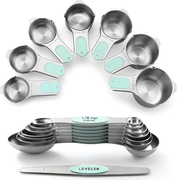 Spring Chef Magnetic Measuring Cups & Spoons Set of 15, Mint | Stackable by SpringChef