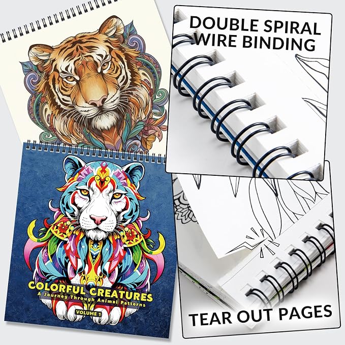 FUNLAVIE Adult Coloring Book – Mandala Animal Designs, Spiral Bound Premium - Image 4