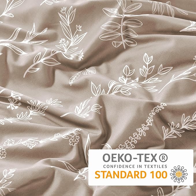 MUXHOMO Duvet Cover Queen Size, Reversible Floral Taupe Duvet Cover Set - Image 5