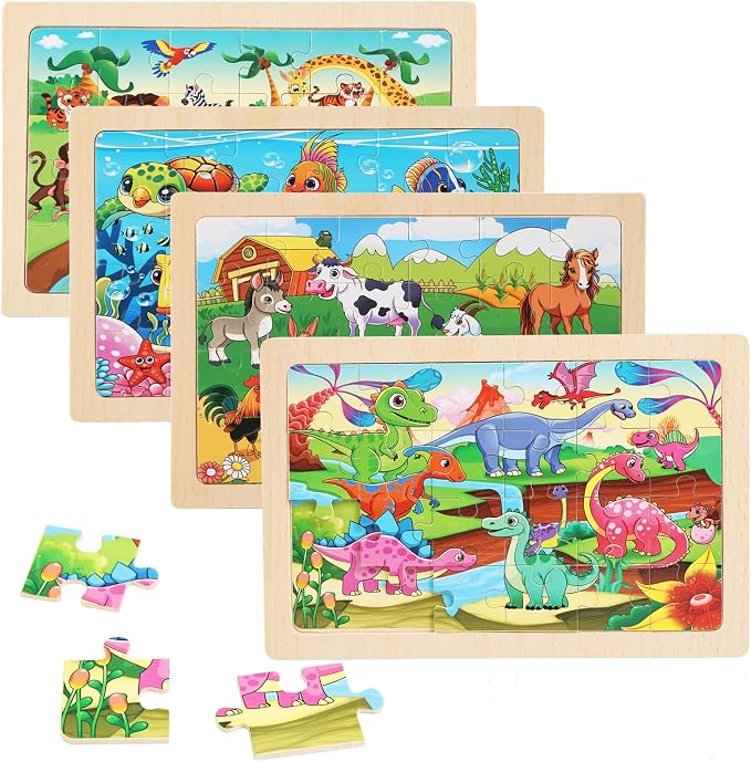Puzzles for Kids Ages 4-6, 4 Packs 24 Piece Wooden Jigsaw Puzzle for Toddlers by Unknown