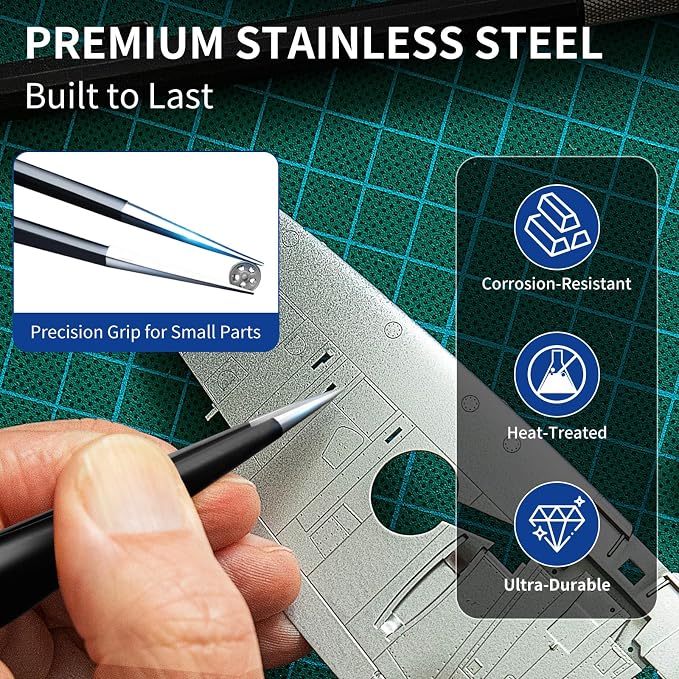 XOOL 10 PCS ESD Precision Tweezers Set, Anti-Static Stainless Steel Tweezers Kit - Image 5
