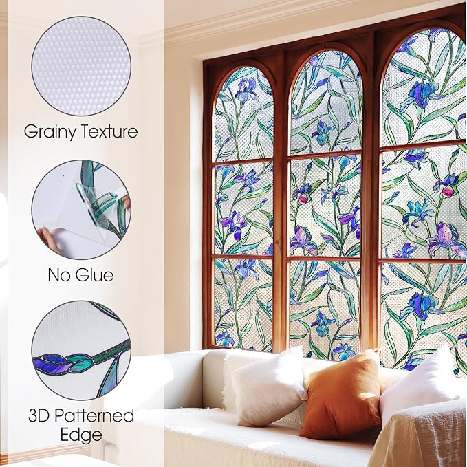 Windimiley Stained Glass Window Privacy Film: 3D Violet Floral Decorative - Image 6