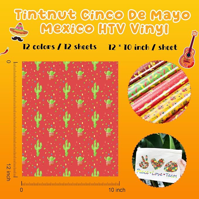 Tintnut Colorful Mexican Heat Transfer Vinyl, easy cut & weed, stretch washable - Image 2