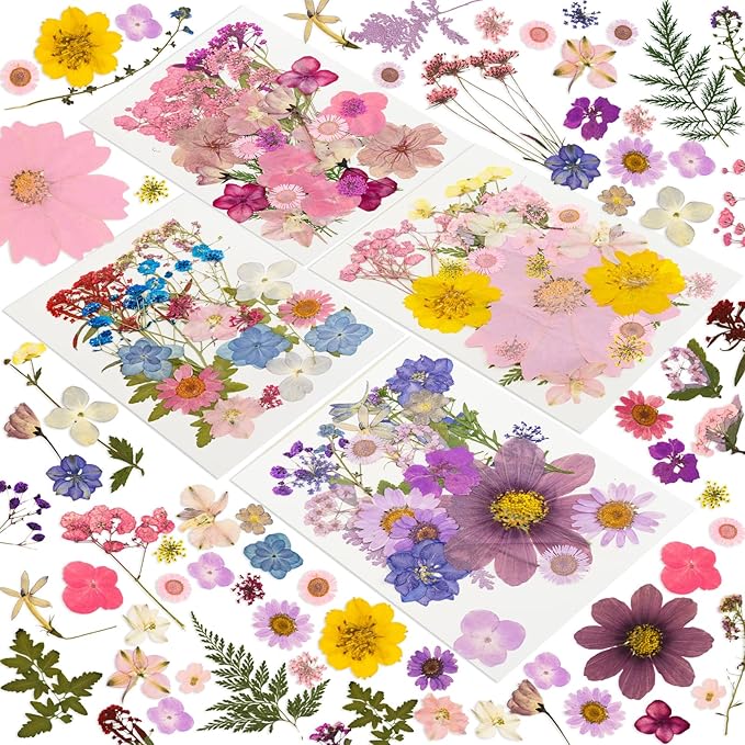 204 Pcs Dried Pressed Flowers for Resin Crafts, Real Natural Pressed Flowers by Unknown