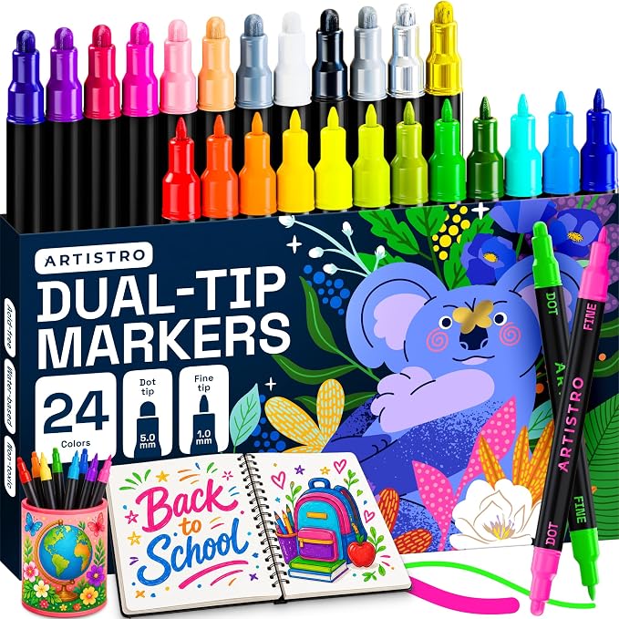 ARTISTRO 24 Precision Dual-Tip Acrylic Paint Markers – Paint Pens Set by ARTISTRO