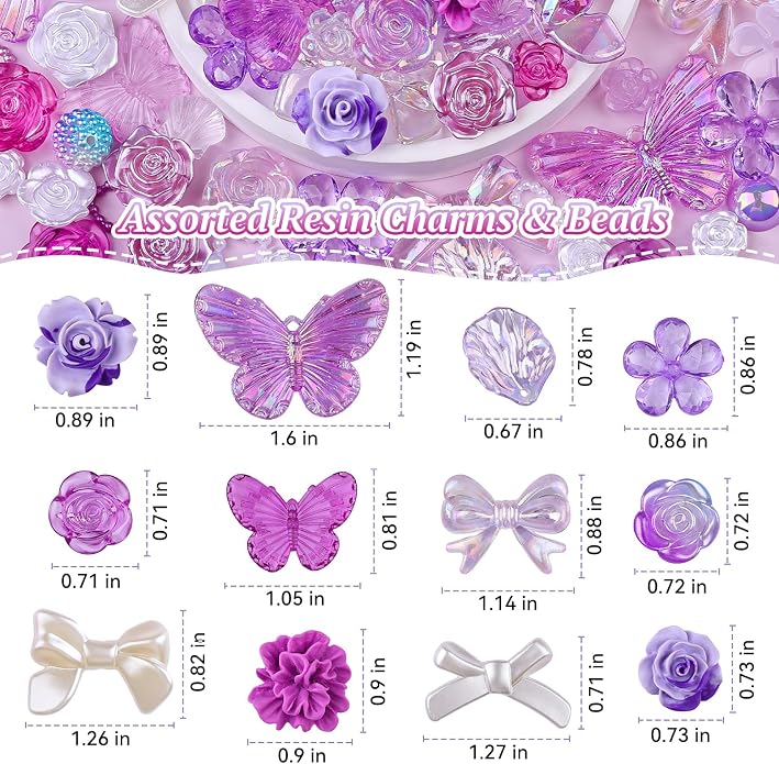 350 Pieces 3D Resin ABS Colorful Rose Flower Bows Butterfly Charms - Image 3