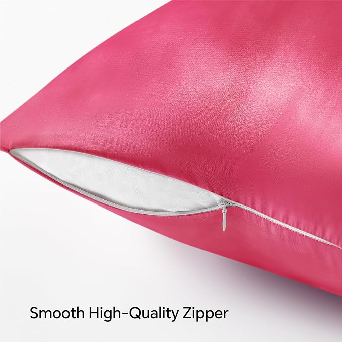 BEDELITE Satin Pillowcase with Zipper 2 Pack, Hot Pink Pillow Cases Standard - Image 5