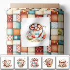 Patchwork Hot Cocoa Cotton Fabric Panel – 6 Designs + Bonus Sheet 29.5×19.6 inch - Image 2
