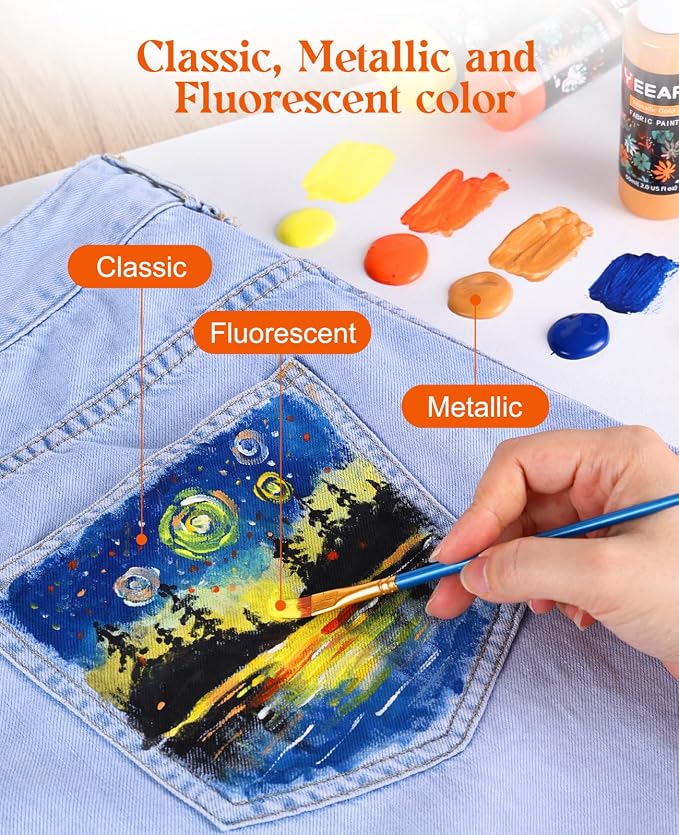 Fabric Paint, Yeeart 30 Colors Permanent Soft Fabric Paint Set - Image 6