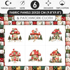 Christmas Patchwork Mushroom House Fabric Panel – Single Continuous Cotton - Image 3
