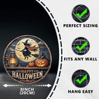 Flying Witch Halloween Metal Tin Sign Round Wall Decor Full Moon Haunted House - Image 2