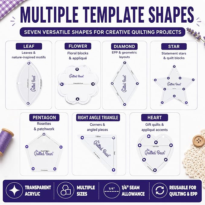 The Quilted Bear Pentagon Quilting Templates – 8 Clear Non-Slip Acrylic Quilt - Image 9