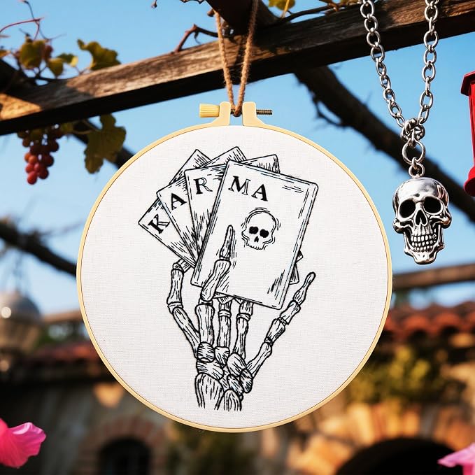 Gothic Tarot Embroidery Kits for Beginners Adults, Halloween Hand Bone - Image 3
