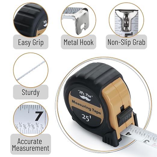 Mr. Pen- Retractable Tape Measure 25 ft, Light Brown, Easy Read | Steel - Image 4