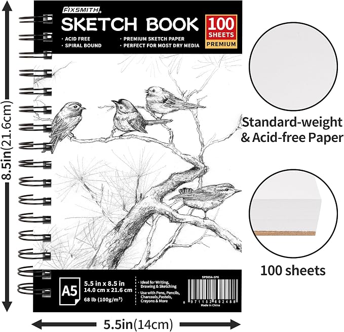 FIXSMITH 5.5"X8.5" Sketch Book | 100 Sheets Sketchbook| Acid Free Drawing Paper - Image 3
