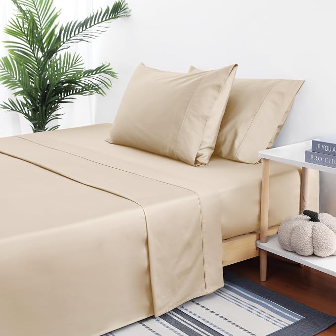 Flat Sheet Only Full Size, 400 TC 100% Egyptian Cotton Flat Sheet-Beige Cotton - Image 2