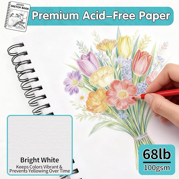 FIXSMITH 9"X12" Teal Sketch Book, 100 Sheets Spiral Sketchbook, Acid Free - Image 2