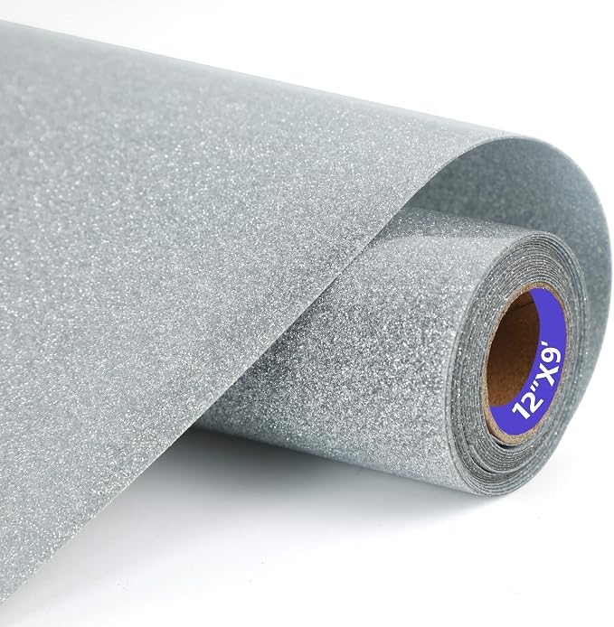 Silver Glitter HTV Heat Transfer Vinyl Rolls12inch by 9feet PU Stretch Iron on by SHOMKIEE
