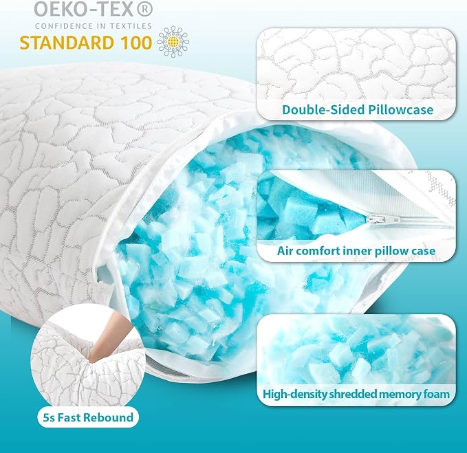 Cooling Pillows for Sleeping 1 Pack, Queen Size Adjustable Shredded Memory Foam - Image 4