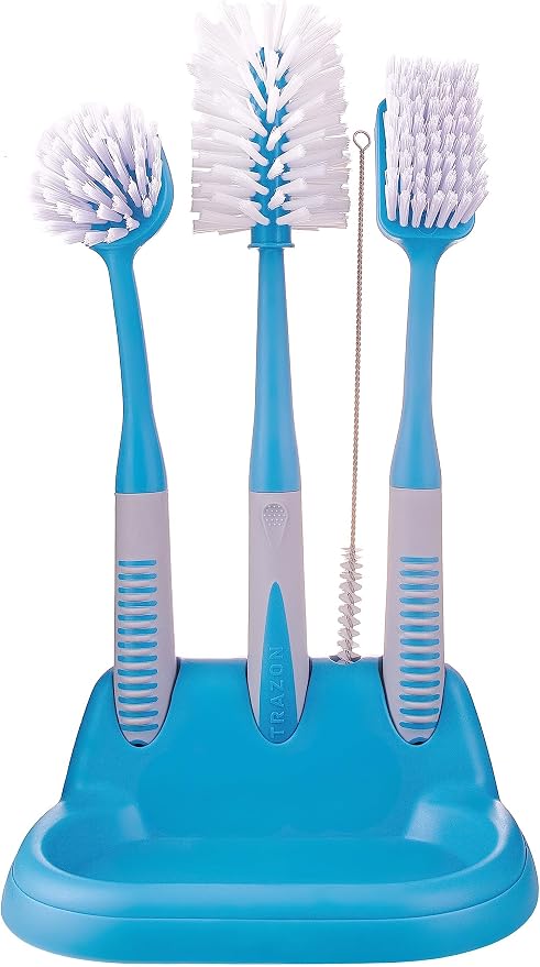Dish Brush Set of 5 with Convenient Holder, Bottle Water Brush, Dish Scrub Brush by TrazonProducts