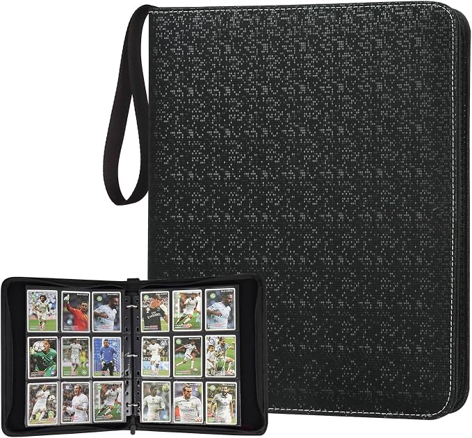 GERMUN 3 Ring 9 Pocket Zipper Card Binder, 720 Double Sided Standard PU Trading by GERMUN