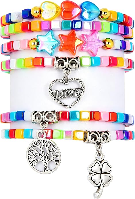 Friendship Bracelets for Girls, 10-Piece Cute Preppy Beaded Bracelet Set for by CHENSILAIYI