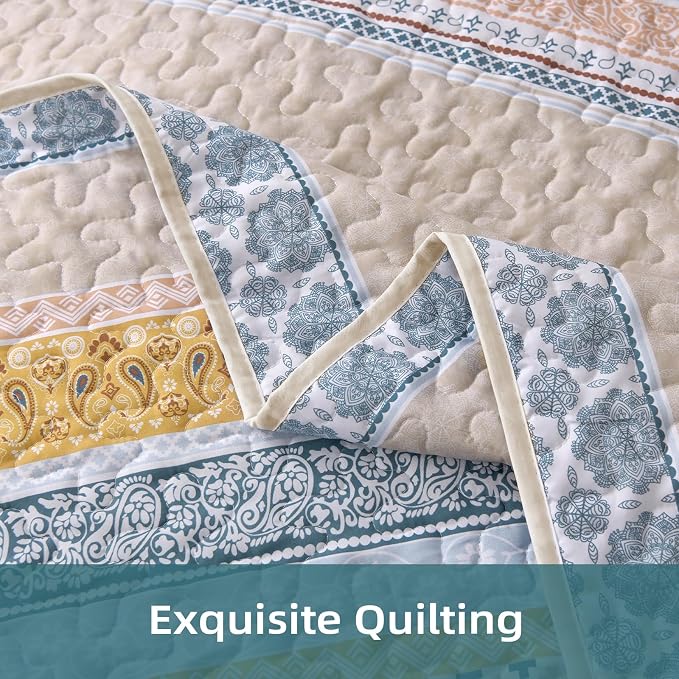 WONGS BEDDING Boho Quilt Set Queen Size, Lightweight Bedspread Coverlet Bedding - Image 8
