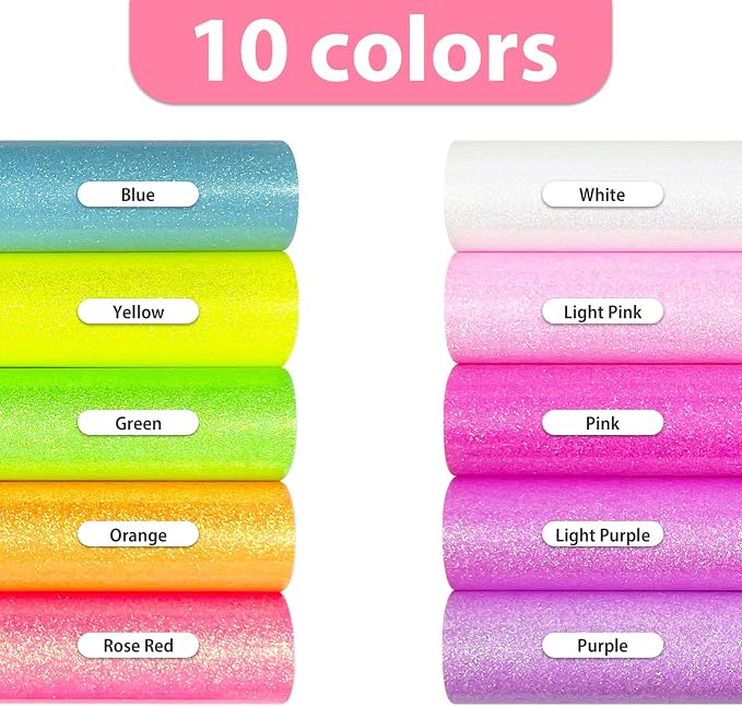 Efuncro- 12'' x 10'' x 10 Sheets Glitter HTV Heat Transfer Vinyl, Iron on - Image 3