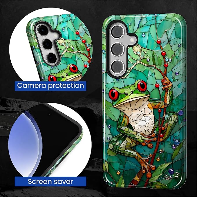 for Samsung Galaxy S25 Plus Case, Frog Stained Glass Pattern Glossy 2 in 1 - Image 6