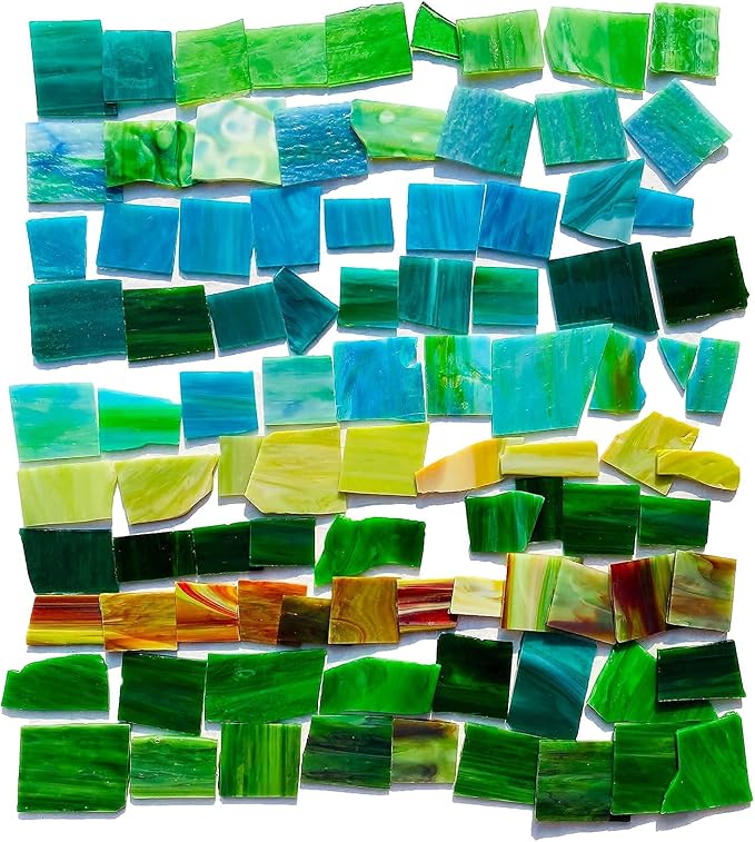 Broken Stained Glass Scraps Mixed Green Colors, Irregular Stained Glass Sheets - Image 2