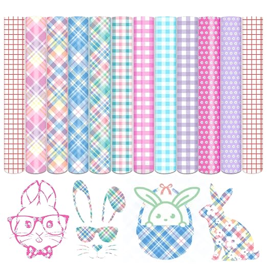 Tintnut Easter Permanent Vinyl 10Pcs 12"x10" Pink Plaid Adhesive Vinyl | Spring by Tintnut