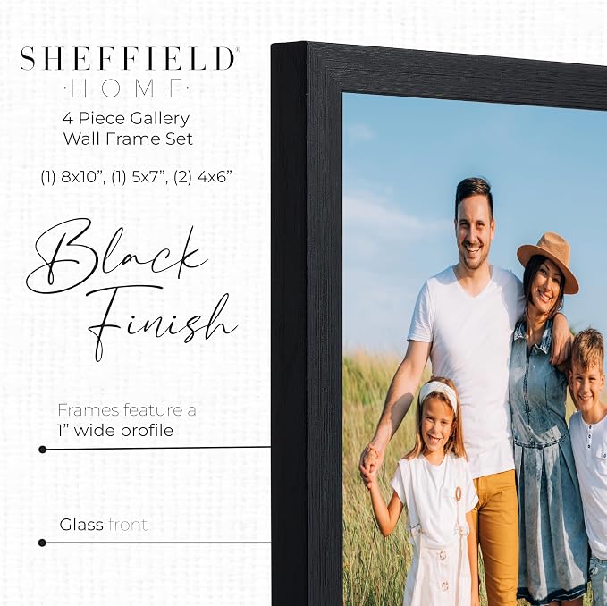 Sheffield Home 4 Piece Gallery Wall Frame Set, 8x10 Inch, 5x7 Inch, and 4x6 Inch - Image 2