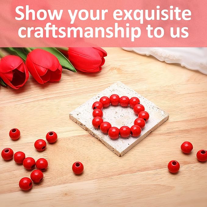 240Pcs Red Wood Beads 16mm for Craft Large Hole Wood Beads Hole: 6mm - Image 5