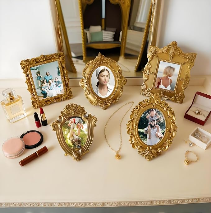 Gold 4x6 Picture Frame Set of 5 Vintage 4 by 6 Photo Frames - Image 7