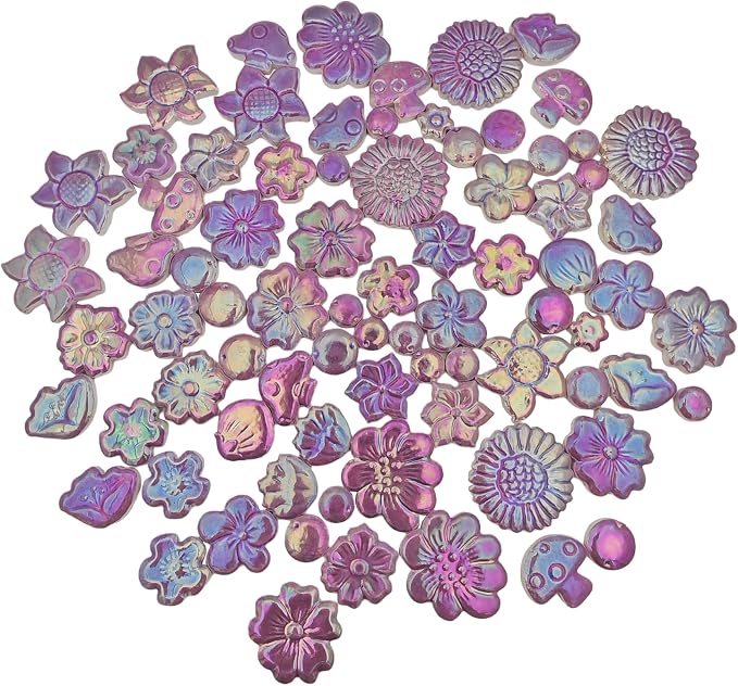 500g/1.1lb Ceramic Mosaic Tiles Mixed Shapes of Flowers, Mushrooms - Image 2