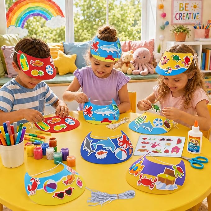 36Pcs EVA Foam Visor Summer Crafts Sun Hat Crafts Kits DIY Beach Sun Visor Hat - Image 5