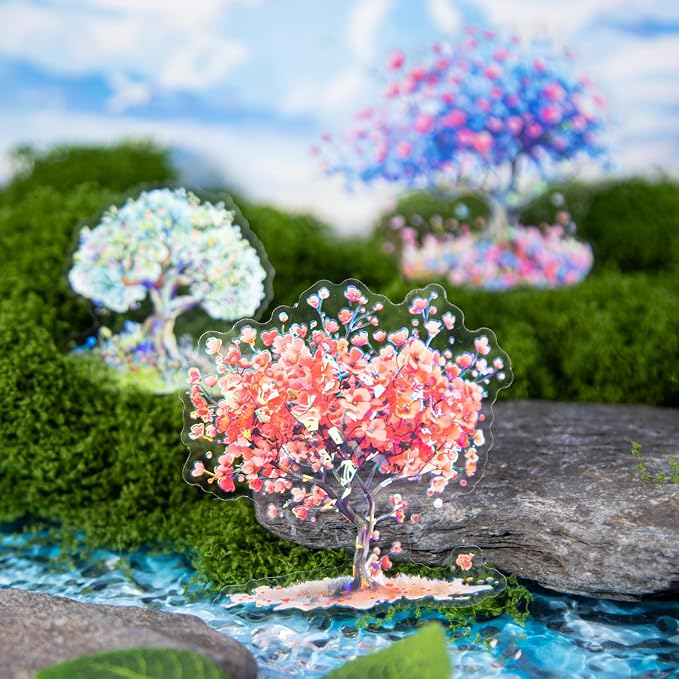 60 Pcs Holographic Floral Tree PET Stickers - Image 4