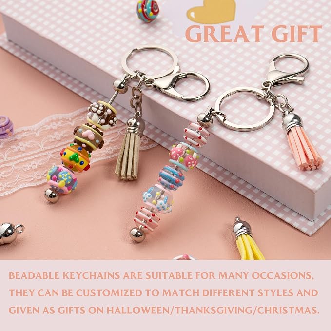 Zioyihan 40 Pcs Beadable Keychains Bars Metal Beaded Keychain Blank Keychain - Image 4