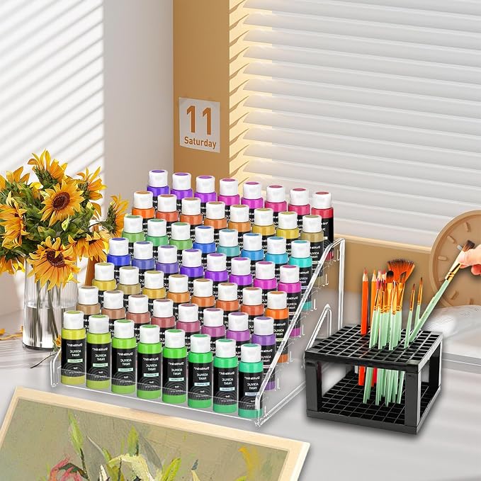 2 Pack 7-Layer Clear Acrylic Paint Holder Storage & Brush Holder Organizer | - Image 7