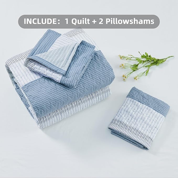 Andency King Size Quilt Set Misty Blue, 3 Pieces Summer Ultra Soft Lightweight - Image 6