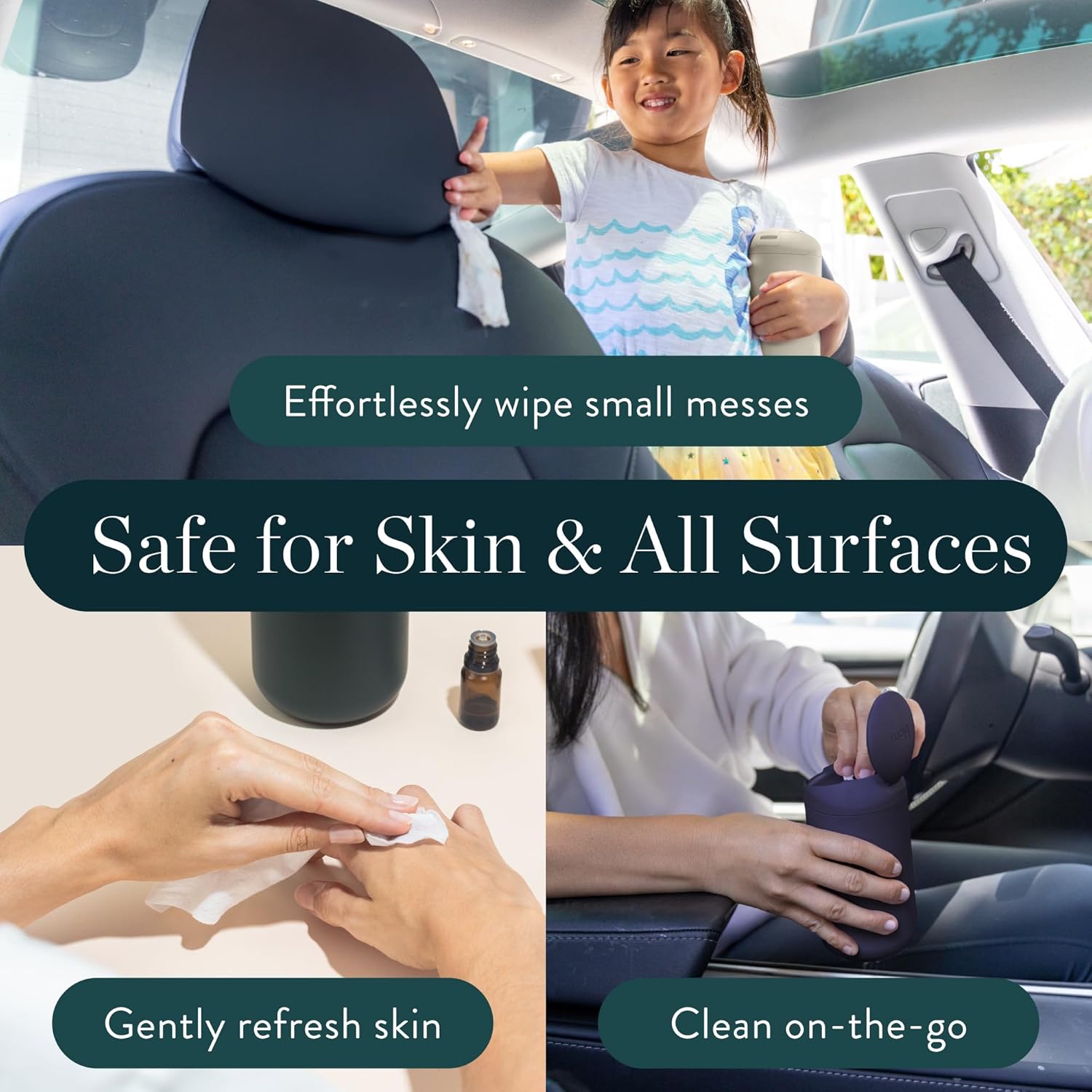 Biom Mini Dispenser + All-Purpose Wipes Starter Kit - Grapefruit Scented Cleaning Wipes | Fits in Car Cup Holder | Biodegradable Plant-Based Cleaner | Kid & Pet Friendly, Natural, Non-Toxic (Citrine)