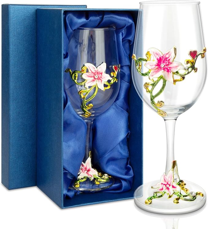 Simcat Handmade Painted Enamel Flower Glass Wine Glasses Transparent Refined - Image 2