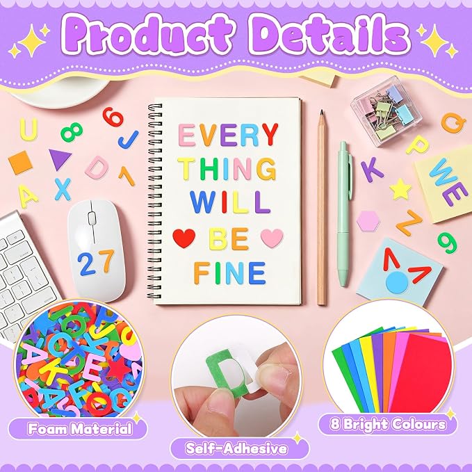 664 PCS Foam Letter Stickers, Foam Alphabet Number Shape Stickers, Self - Image 3