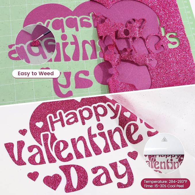Rose Red Glitter HTV Heat Transfer Vinyl, Glitter Iron on Vinyl 10" X 8ft | - Image 3