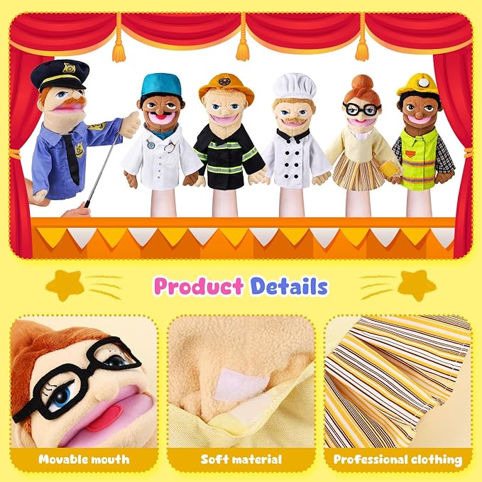 6 Pcs Role Play Hand Puppets Profession Worker Entrepreneur Plush Toys - Image 4